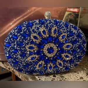 Ramla Elegant Blue and Silver Clutch New